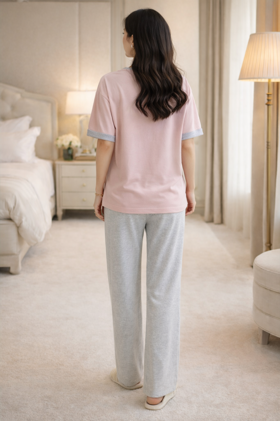 Simple Round-Neck Pink Lounge Night Suit – Premium Lycra Relaxed Night Suit for Women